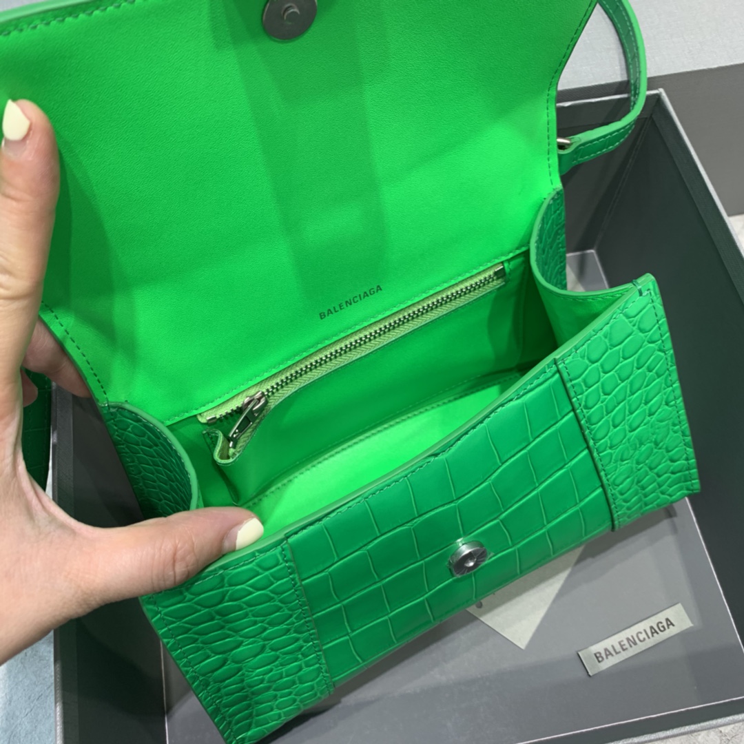 Balenciaga Hourglass XS Handbag Crocodile Embossed Shoulder Bag Green